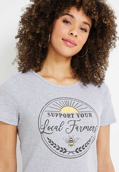Support Your Local Farmers Ribbed Crew Neck Graphic Tee