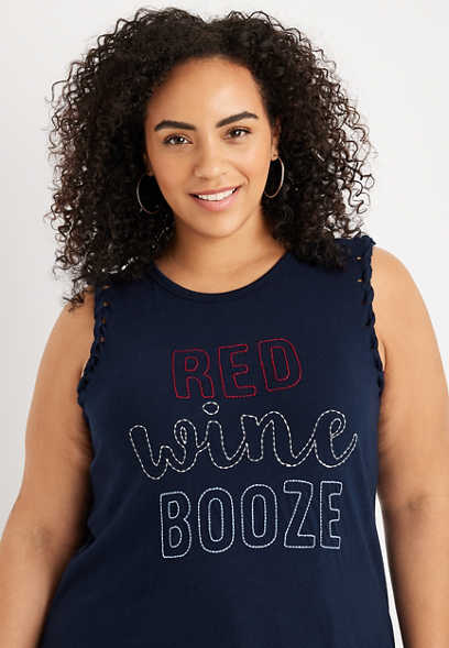 Plus Size Red Wine Booze Graphic Tank