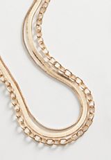 3 Piece Gold Chain Layered Necklace Set, , small