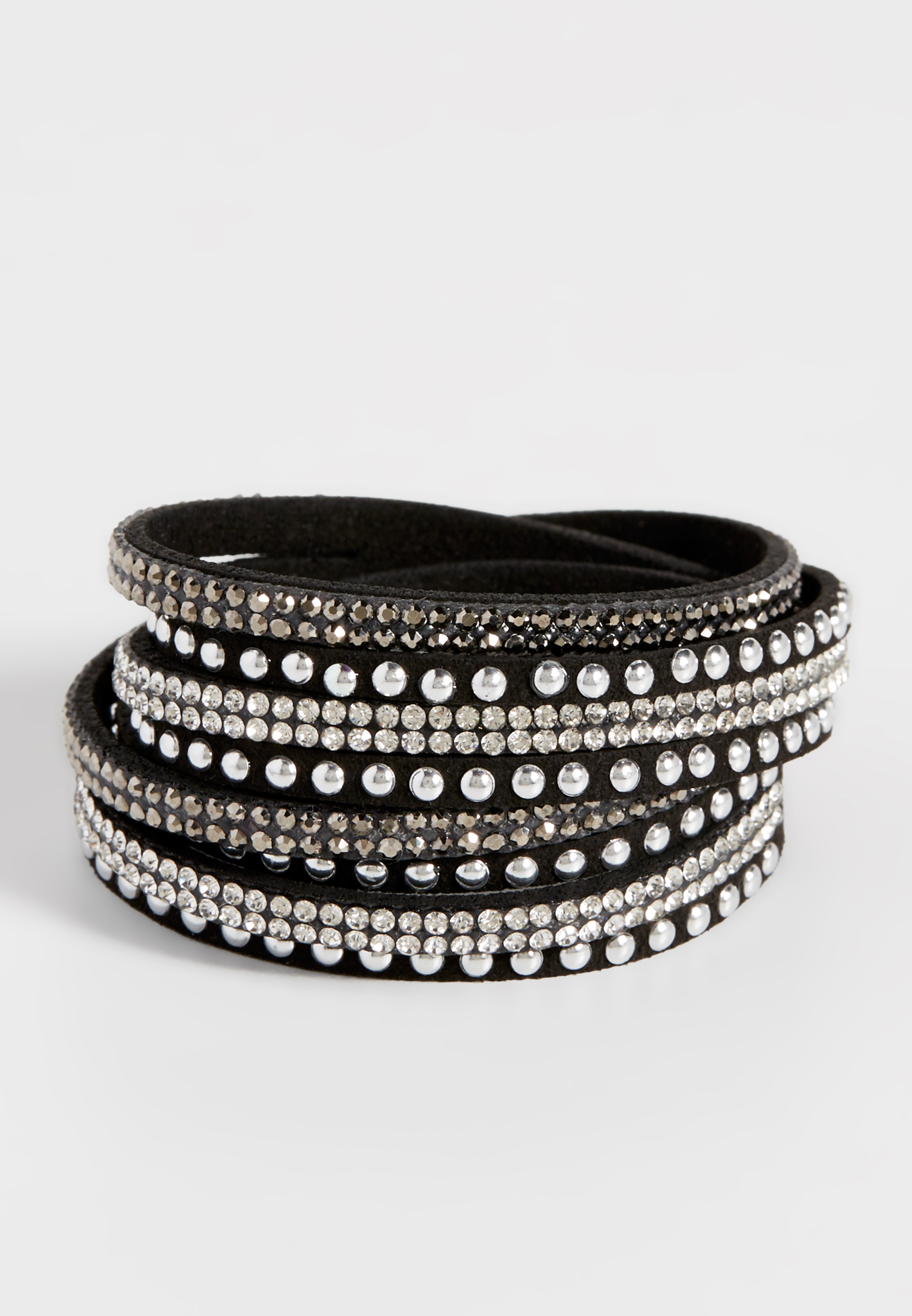 embellished faux suede wrap bracelet in black | maurices