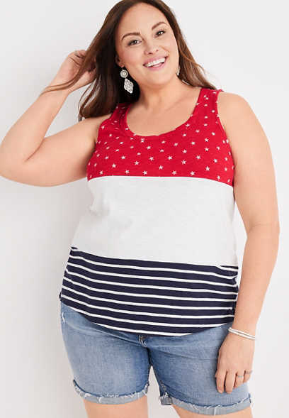 Plus Size 24/7 Forever Striped Americana Tank Top