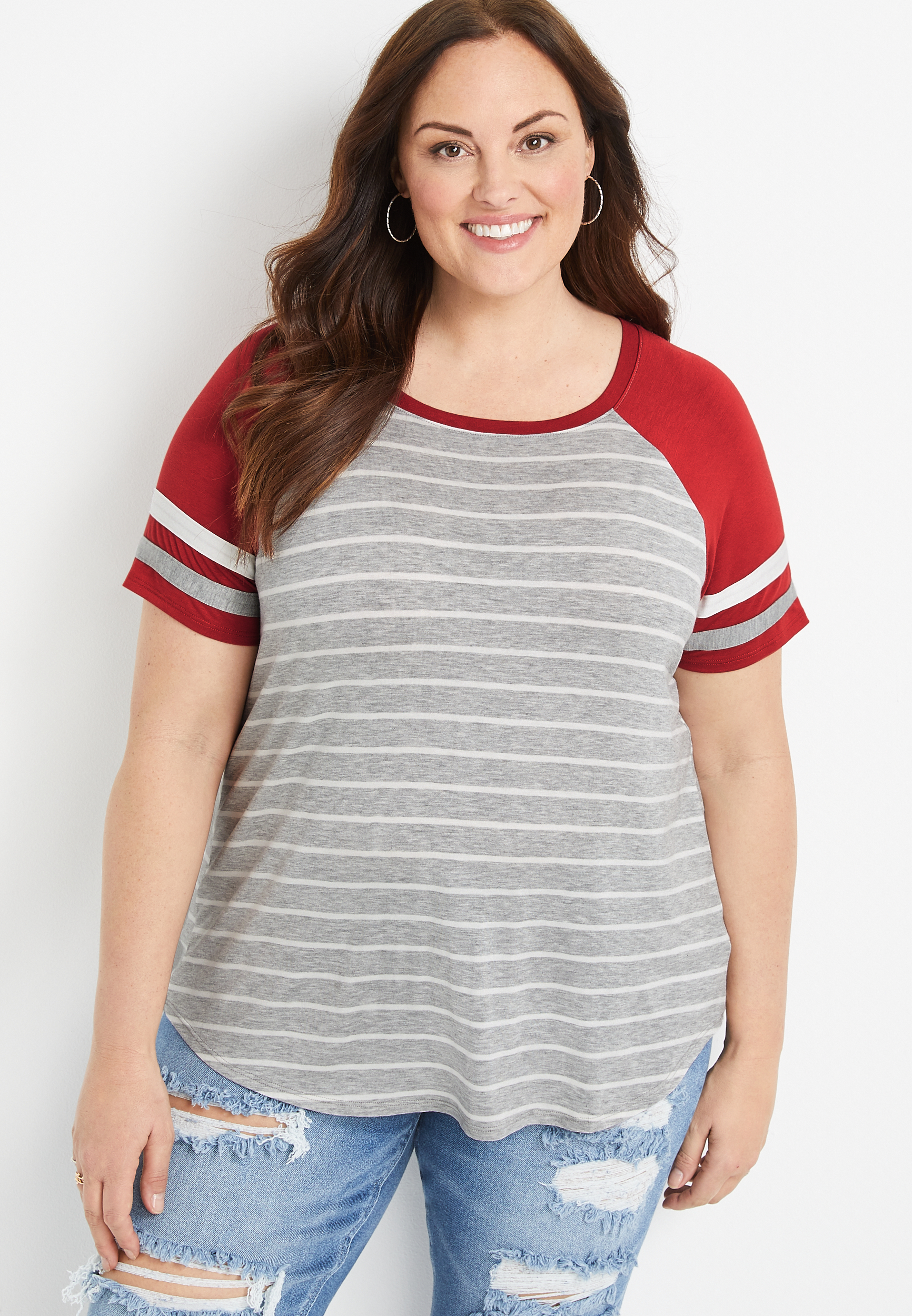 Plus Size Striped Colorblock Baseball Tee maurices