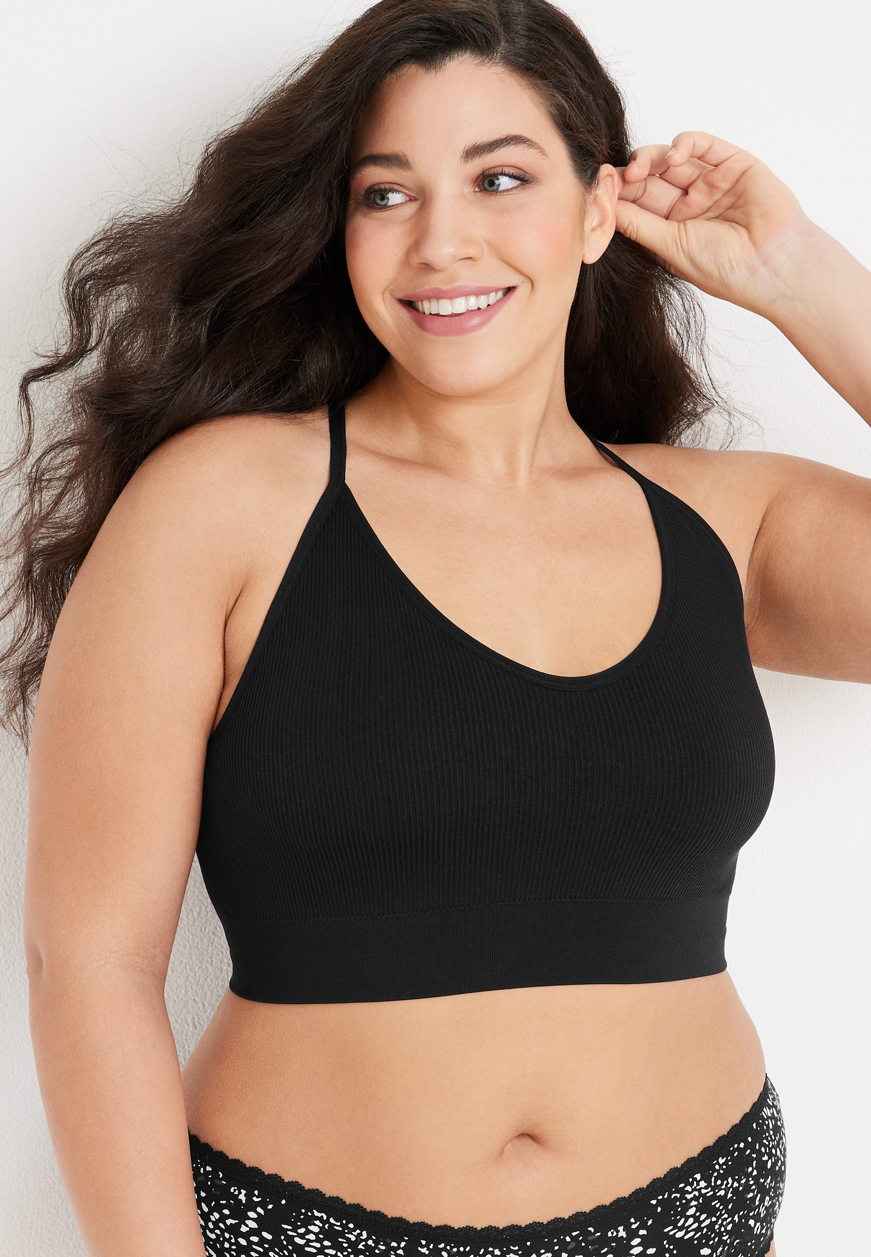 True Stretch Seamless Simple Strap Bralette, BLACK, large