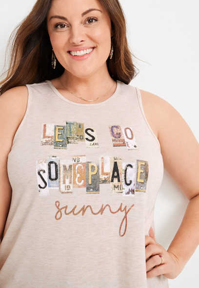 Plus Size Lets Go Some Place Sunny Graphic Tank