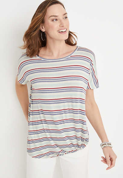 24/7 Flawless Multi Striped Front Knot Tee