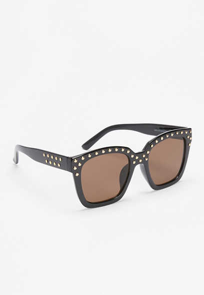 Oversized Black Studded Square Sunglasses