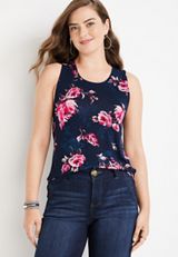 Floral Twist Back Tank Top, BLUE JASMINE COMBO, small