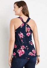 Floral Twist Back Tank Top, BLUE JASMINE COMBO, small