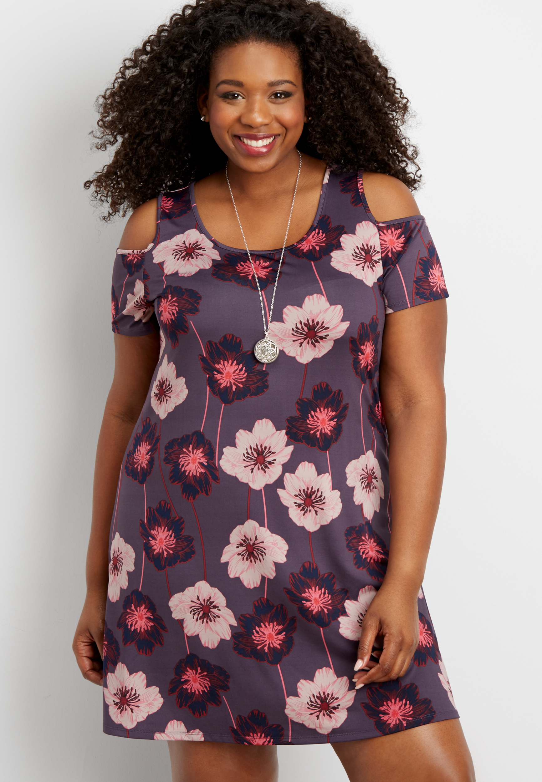 plus size cold shoulder dress in poppy floral print | maurices