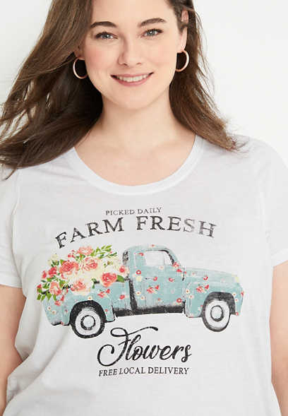 Plus Size Farm Fresh Flowers Graphic Tee