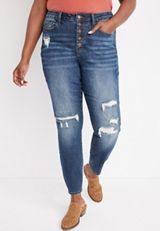 Plus Size Judy Blue&reg; Skinny Mid Rise Button Fly Thermal Patch Jean, , small