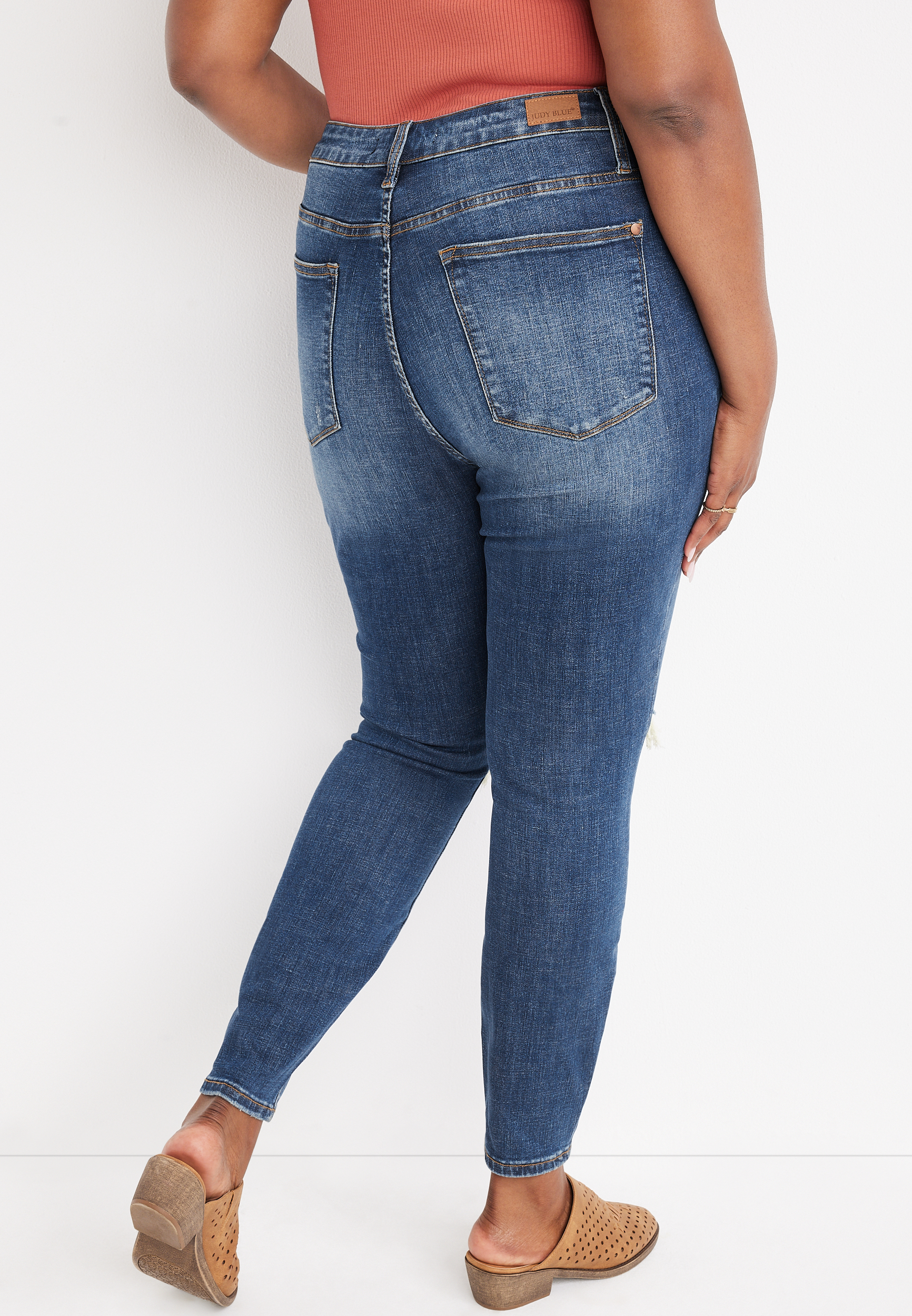 Plus Size Judy Blue&reg; Skinny Mid Rise Button Fly Thermal Patch Jean, , large