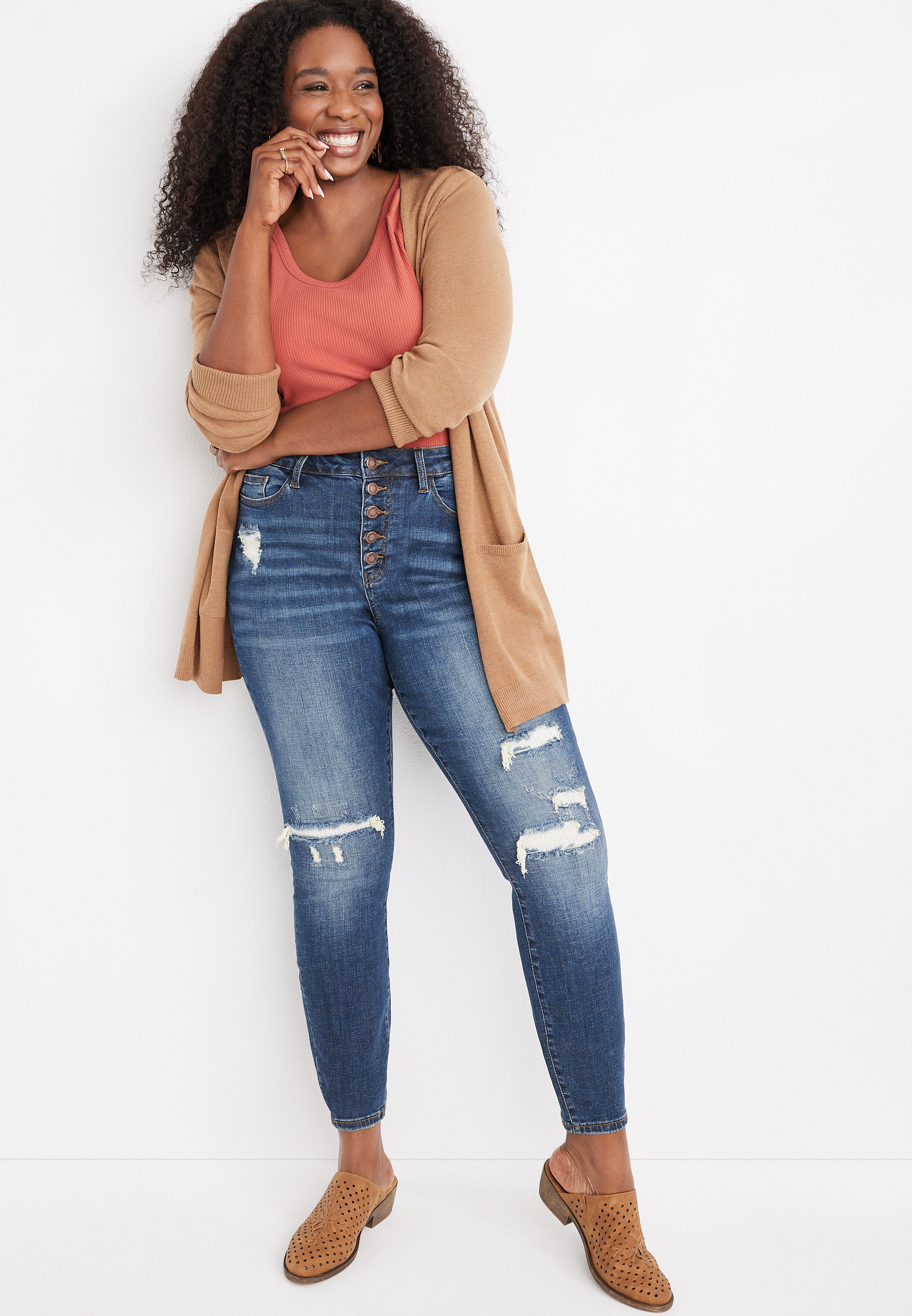 Plus Size Judy Blue&reg; Skinny Mid Rise Button Fly Thermal Patch Jean, , large