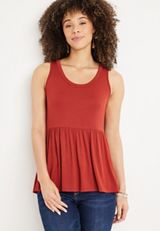 Solid Scoop Neck Babydoll Tank Top, C1093, small