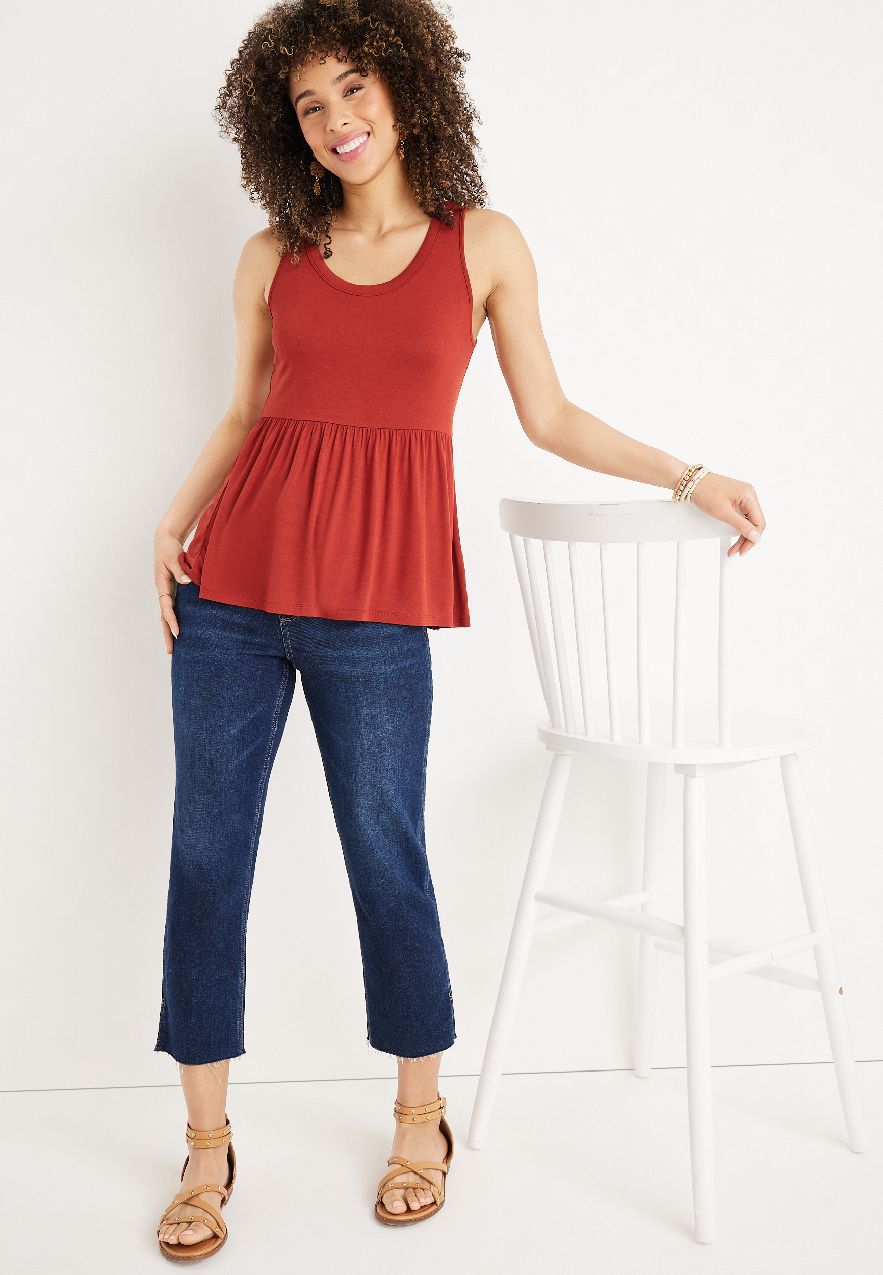 Solid Scoop Neck Babydoll Tank Top, C1093, large