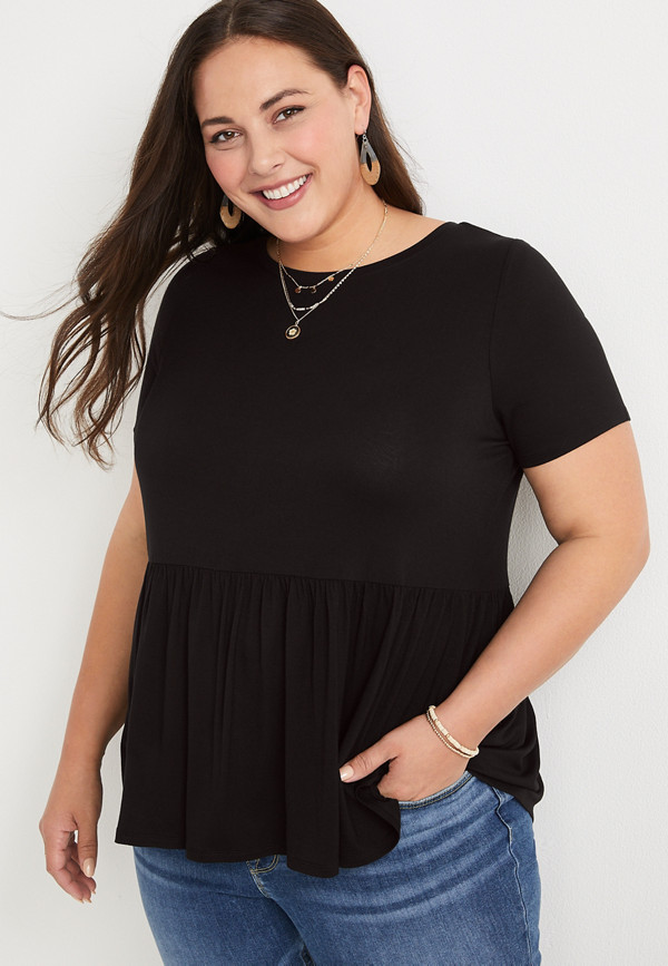 Plus Size Solid Babydoll Tee | maurices