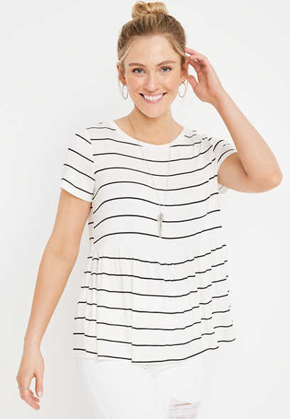 Striped Scoop Neck Babydoll Top