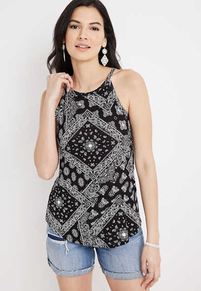 24/7 Flawless Paisley High Neck Tank Top