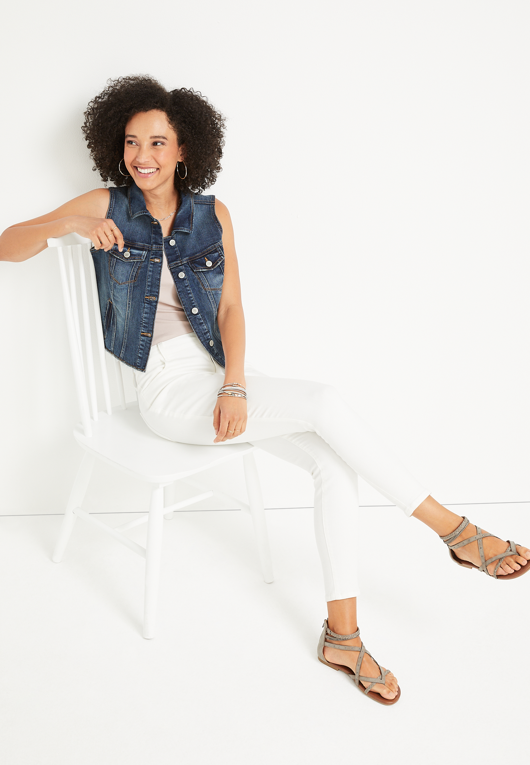 Dark Wash Denim Vest, C3337, large