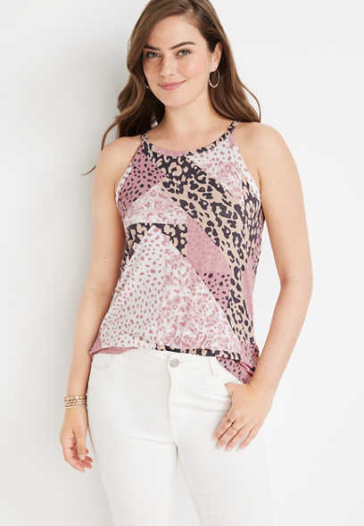 24/7 Flawless Animal Patchwork High Neck Tank Top