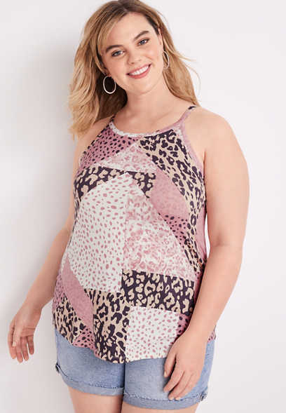 Plus Size 24/7 Flawless Animal Patchwork High Neck Tank Top