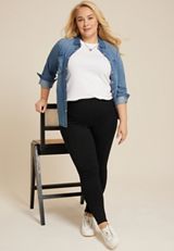 Plus Size Black Super High Rise Pocket Luxe Legging, C106, small