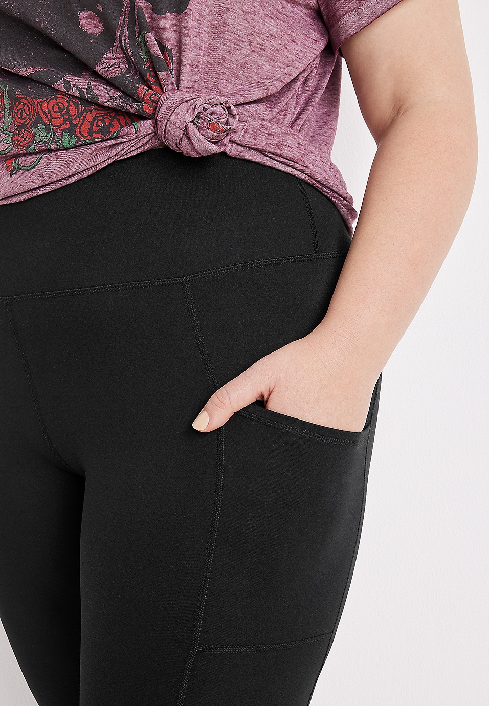 Women's PLUS High Waist Luxe Cotton Leggings w Pockets Tummy Control