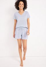 Cozy V Neck Graphic Tee and Shorts Pajama Set, C9337, small