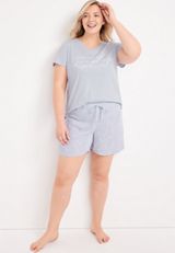 Cozy V Neck Graphic Tee and Shorts Pajama Set, C9337, small