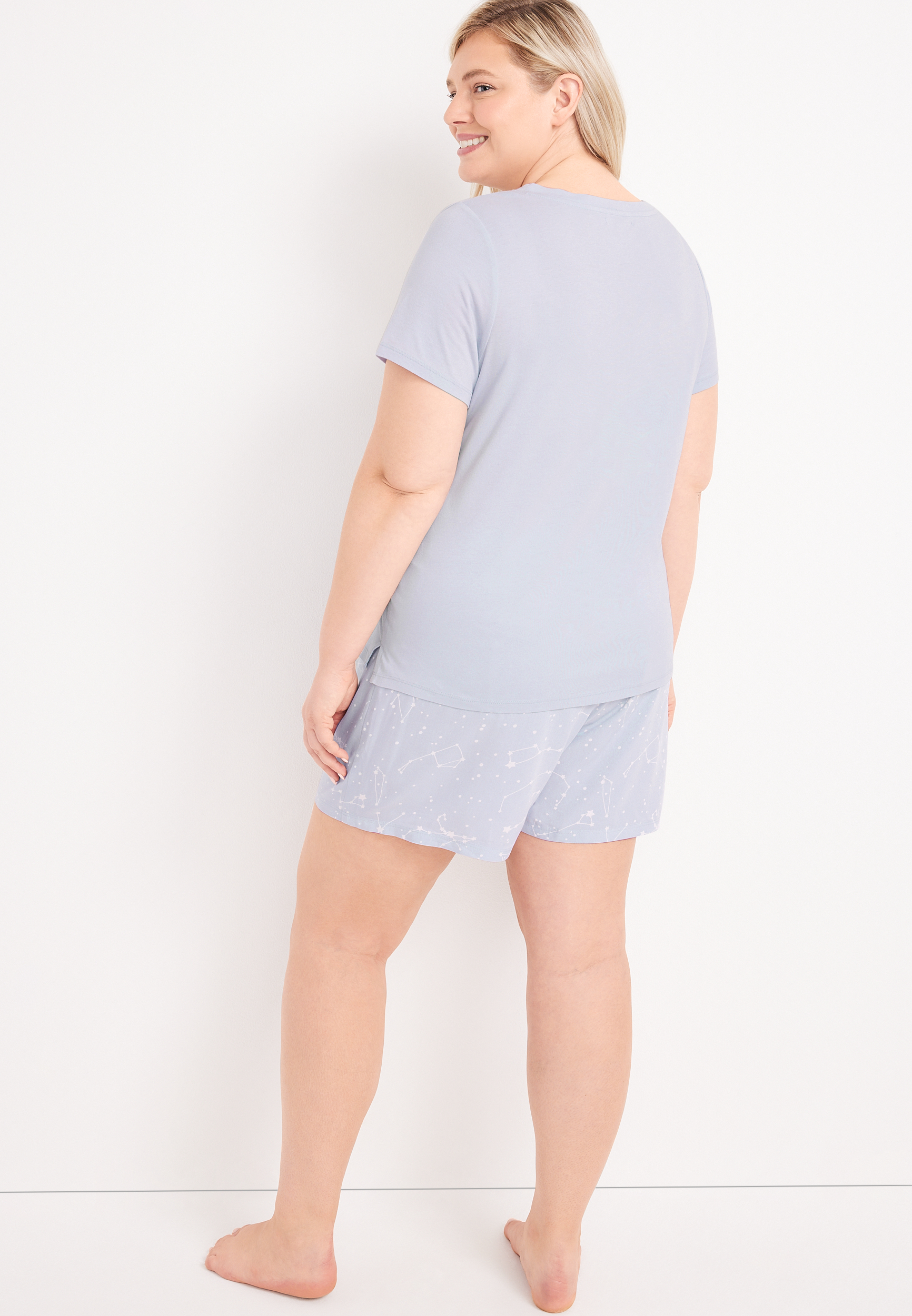 Cozy V Neck Graphic Tee and Shorts Pajama Set, C9337, large