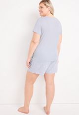 Cozy V Neck Graphic Tee and Shorts Pajama Set, C9337, small