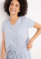 Cozy V Neck Graphic Tee and Shorts Pajama Set, C9337, small