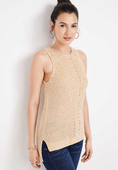 Solid High Neck Sweater Tank Top