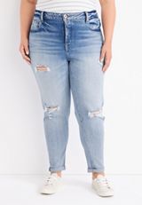 Plus Size edgely&trade; Ripped High Rise Mom Jean, LIGHT SANDBLAST, small