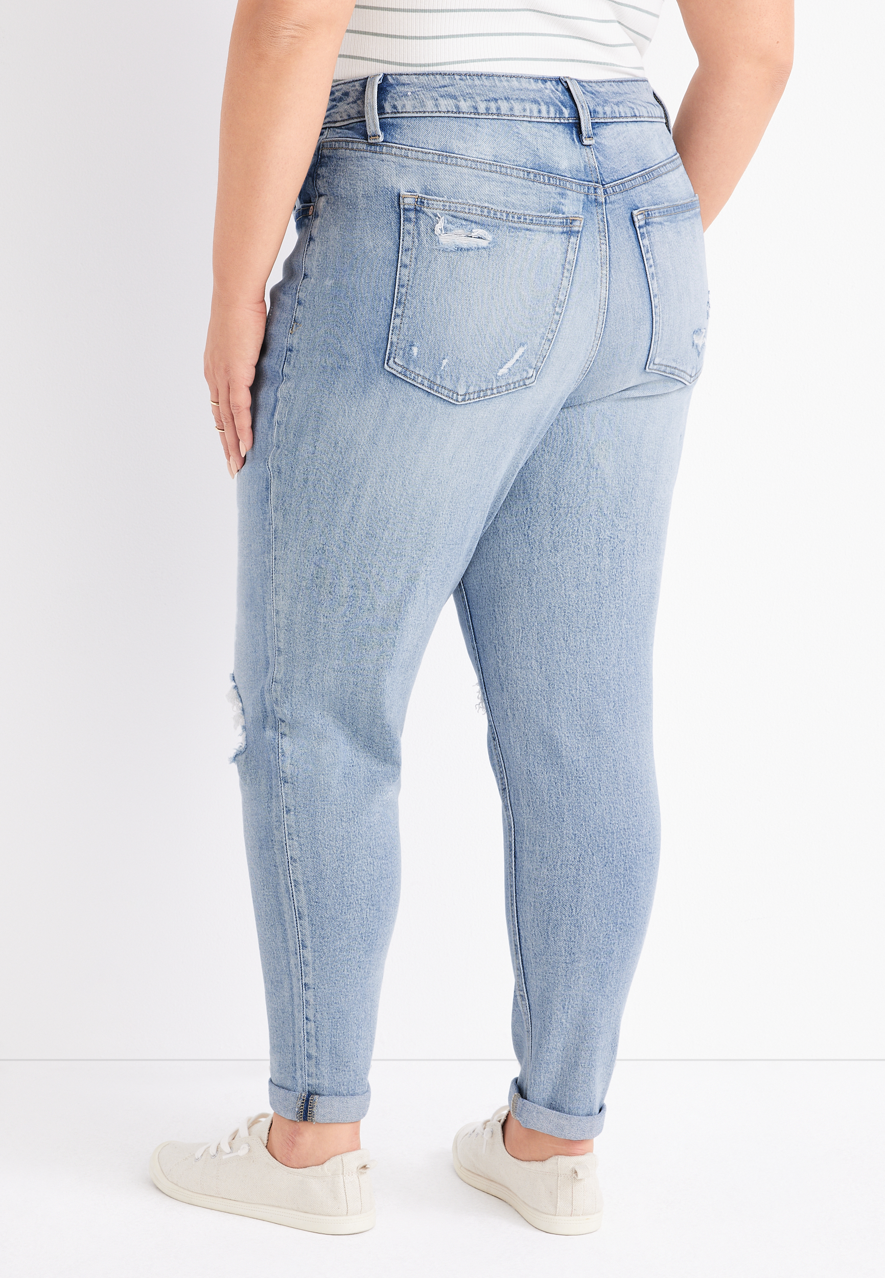 Plus Size edgely&trade; Ripped High Rise Mom Jean, LIGHT SANDBLAST, large