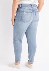 Plus Size edgely&trade; Ripped High Rise Mom Jean, LIGHT SANDBLAST, small