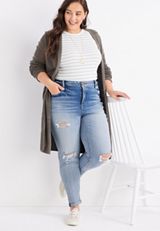 Plus Size edgely&trade; Ripped High Rise Mom Jean, LIGHT SANDBLAST, small