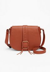 Brown Criss Cross Stitched Satchel Bag, C1144, small