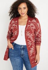 Plus Size Geo Print Cardigan, C4343, small