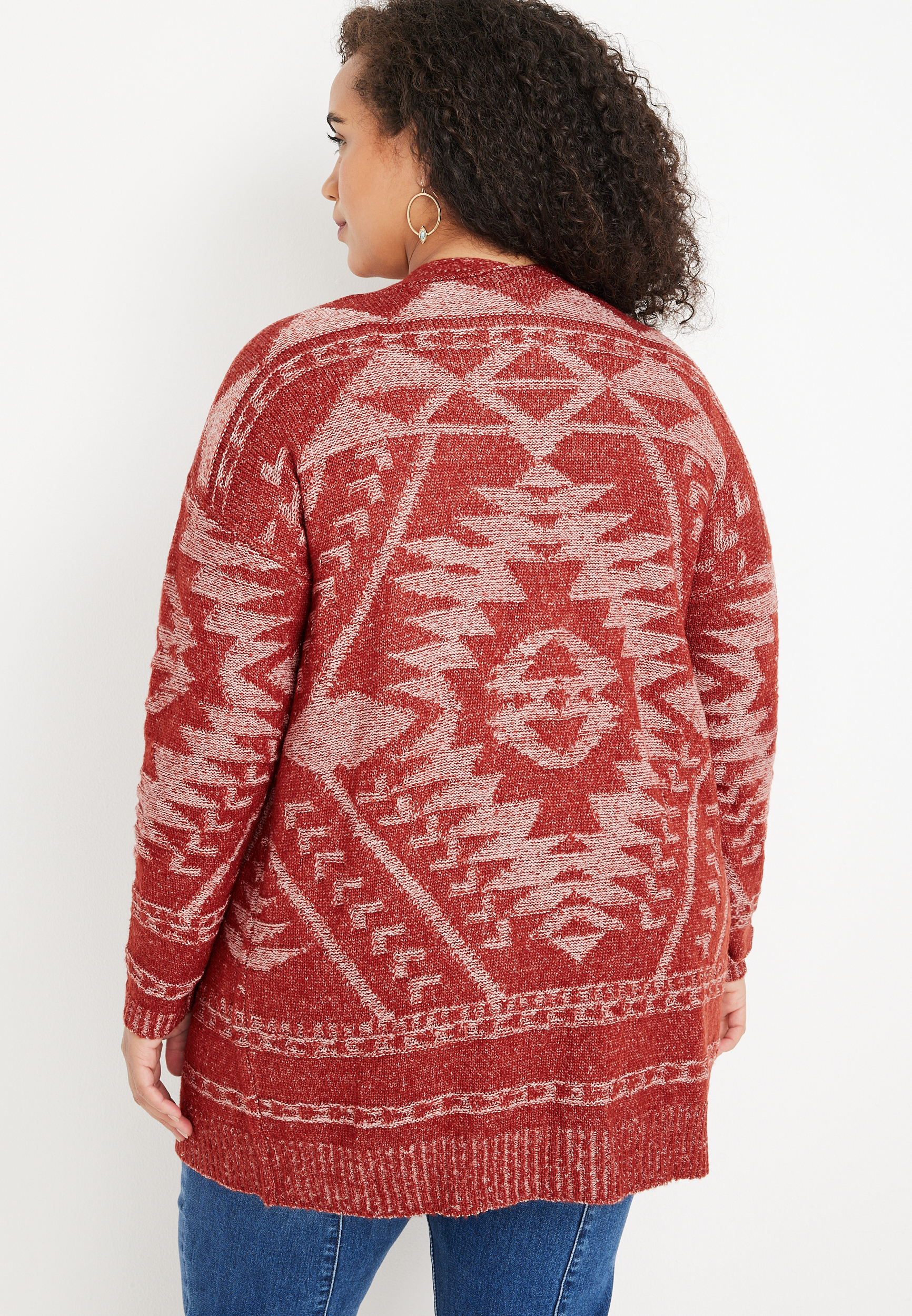 Plus Size Geo Print Cardigan, C4343, large