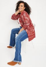Plus Size Geo Print Cardigan, C4343, small