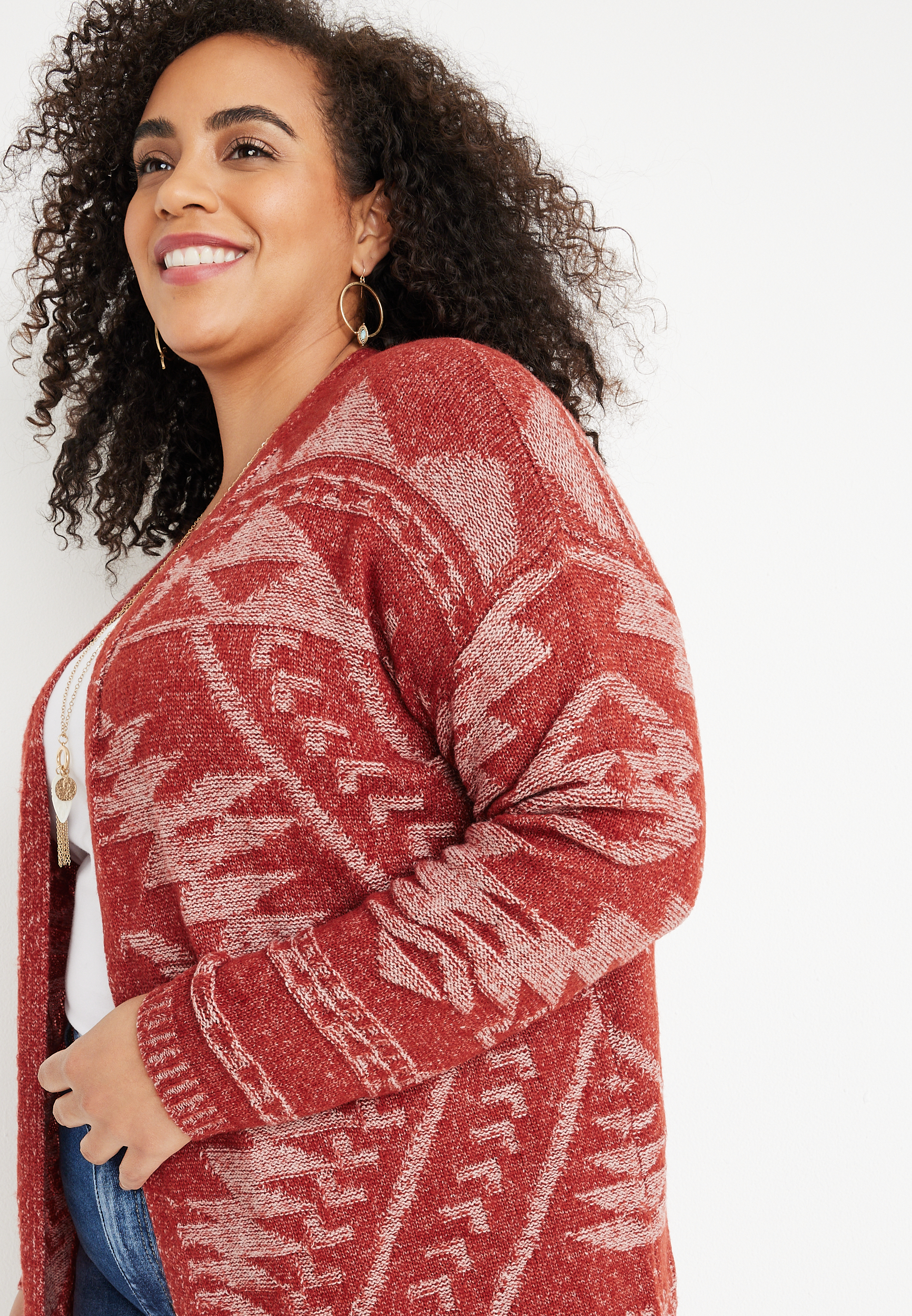 Plus Size Geo Print Cardigan, C4343, large