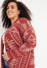 Plus Size Geo Print Cardigan, C4343, small