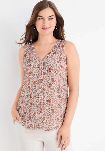 Madison Floral Button Down Tank Top