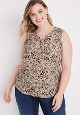 Plus Size Madison Animal Print Button Down Tank Top, MULTI, small