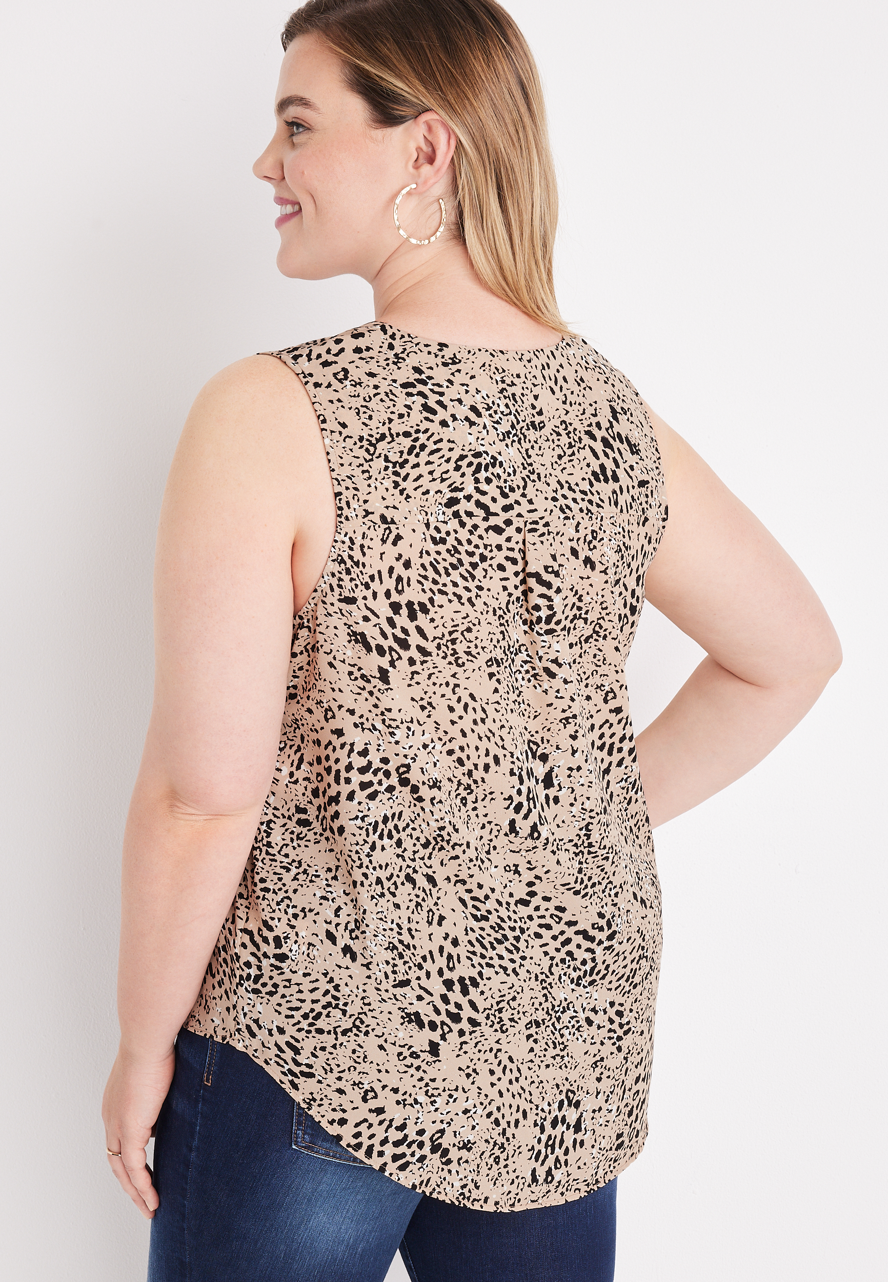 Plus Size Madison Animal Print Button Down Tank Top, MULTI, large