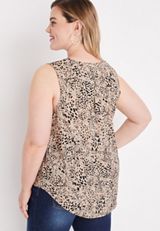 Plus Size Madison Animal Print Button Down Tank Top, MULTI, small