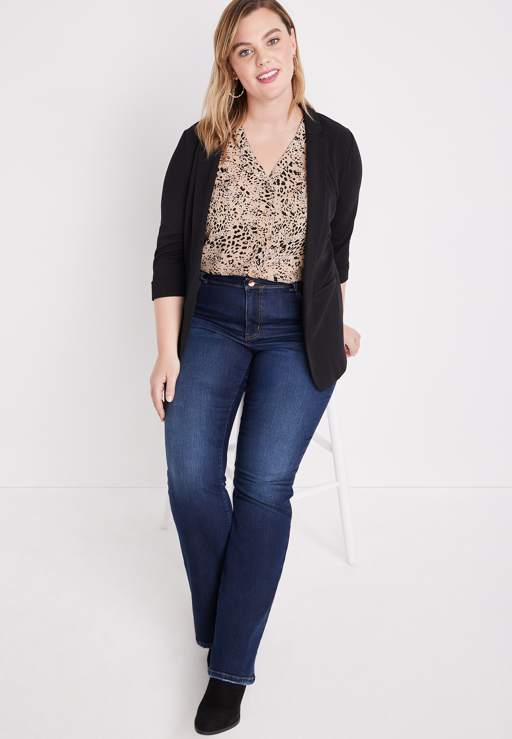 Plus Size Madison Animal Print Button Down Tank Top, MULTI, large
