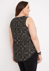 Plus Size Madison Bandana Medallion Button Down Tank Top, C1756, small