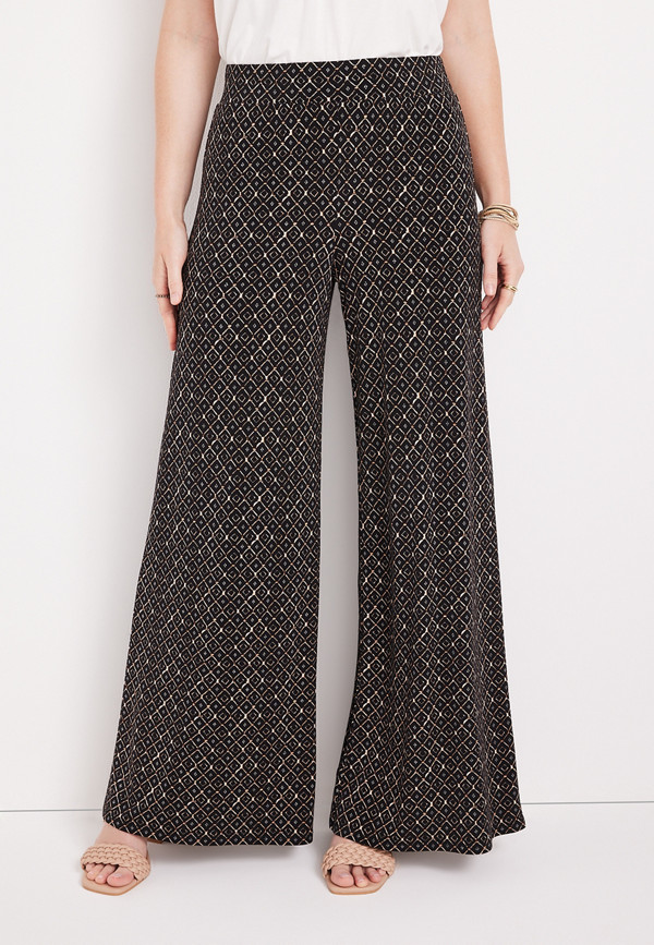 High Rise Printed Knit Wide Leg Pant | maurices